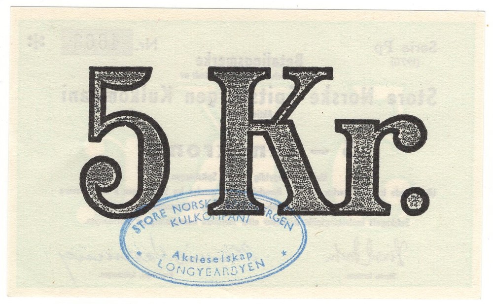 5 kroner Store Norske Spitsbergen Kulkompani. 1970. Kv.0