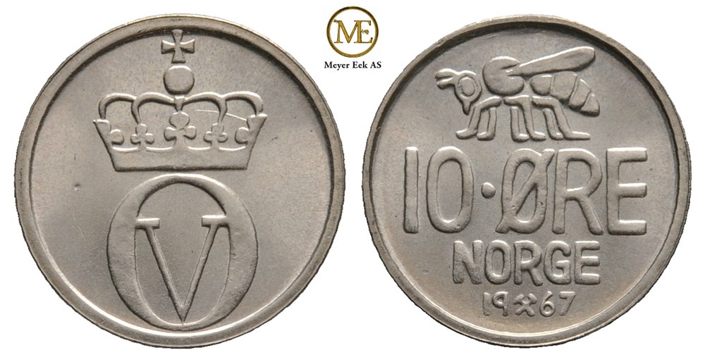 10 øre 1967 Olav V. Kv.0