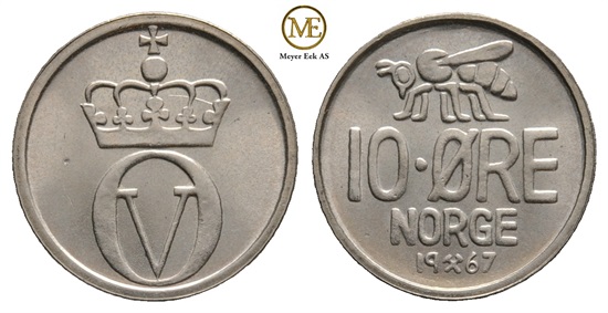 10 øre 1967 Olav V. Kv.0