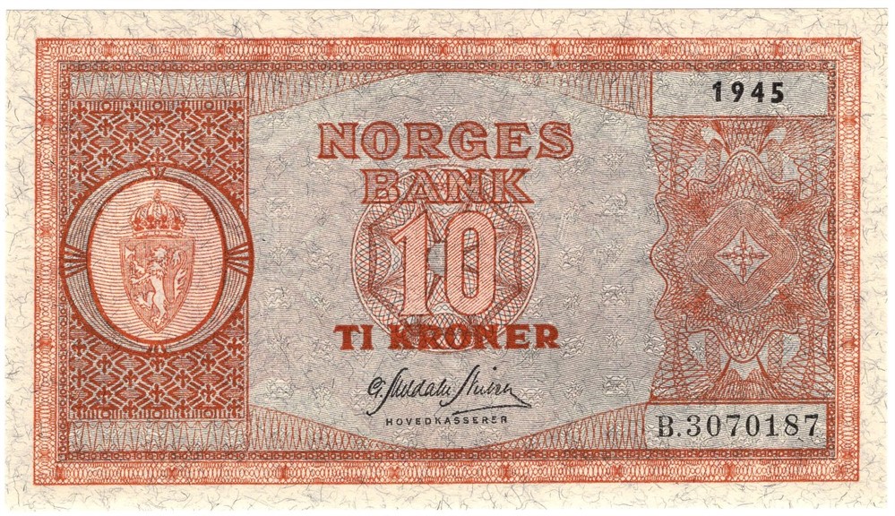 10 kroner 1945 B.3070187. Kv.0