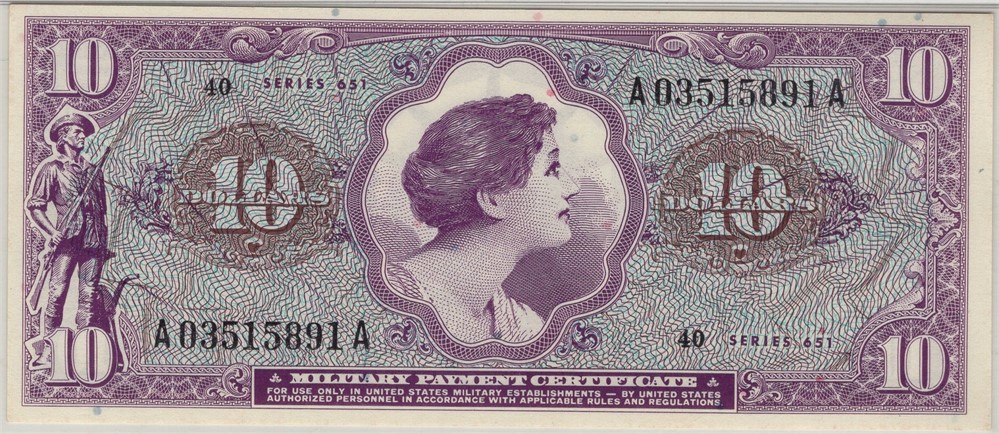 10 dollar Military Payment Certificate. Kv.0