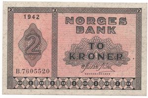 2 kroner 1942 B.7605520. Kv.0