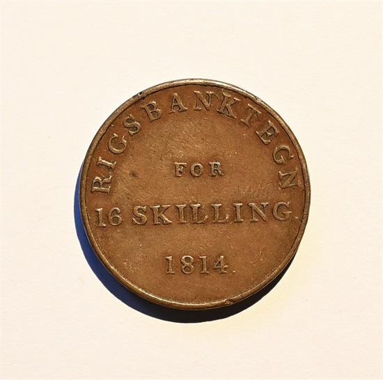 Danmark riksbanktegn 16 skilling 1814 kv. 1+