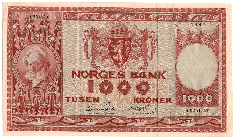 1000 kroner 1949 A.0251326. Kv.1