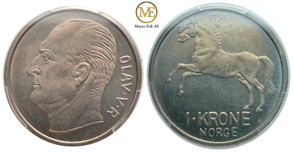 1 krone 1958 Olav V. Kv.0