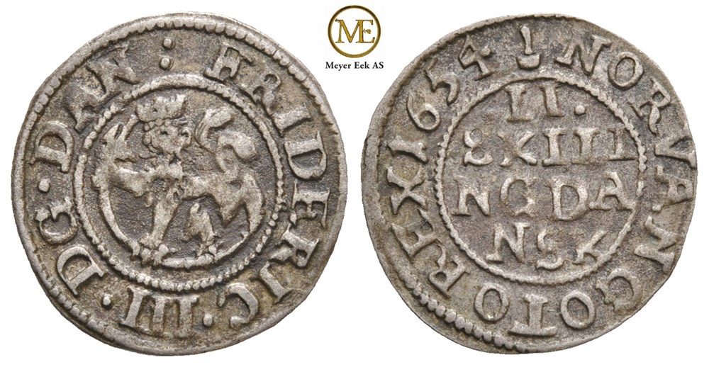 2 skilling 1654 Frederik III. Kv.1+