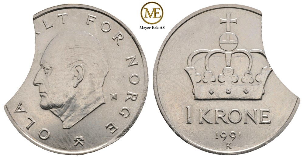 1 krone 1991. Feilpreg