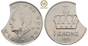 1 krone 1991. Feilpreg