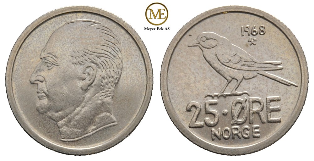 25 øre 1968 Olav V. Kv.0