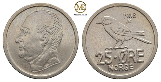 25 øre 1968 Olav V. Kv.0