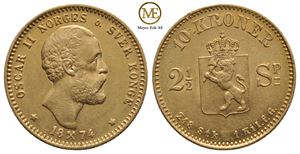 10 kroner/2,5 Spc 1874 Oscar II. Kv.01