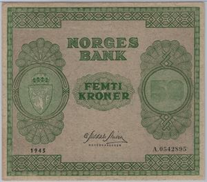 50 kroner 1945 A.0542895. 64 Unc