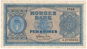 5 kroner 1945 A.0738096. Kv.0/01