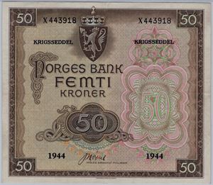 50 kroner 1944 X.443918. London utgaven. Kv.1+