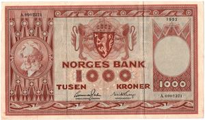 1000 kroner 1953 A.0902321. Kv.1