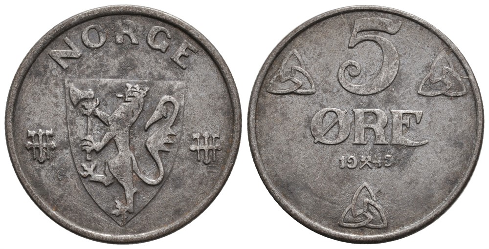 5 øre 1945 Haakon VII. Kv.1+