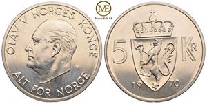 5 kroner 1970 Olav V. Spesialpreg fra DKM. Proof