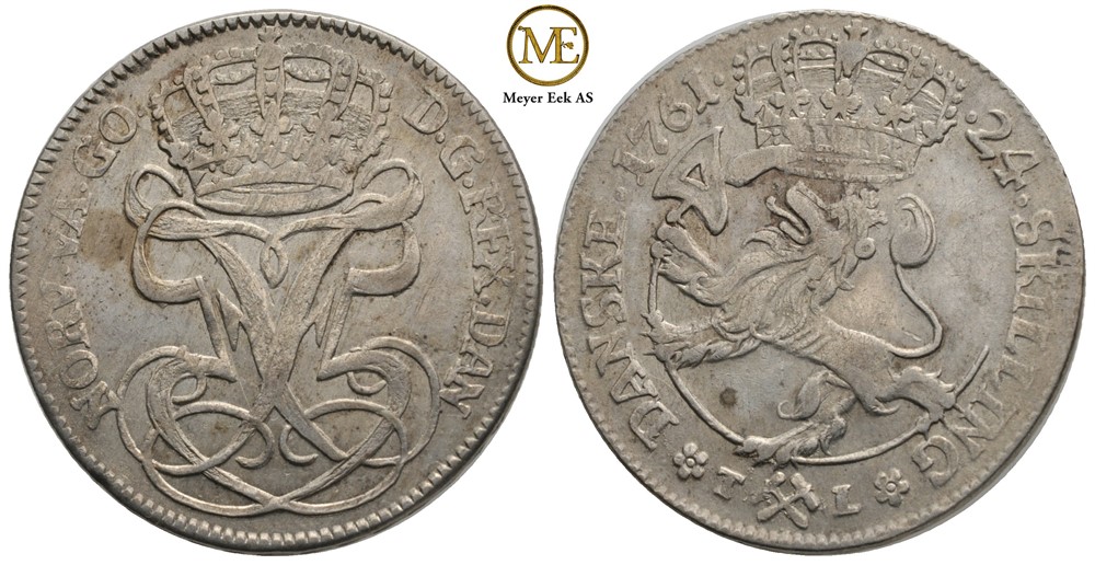 24 skilling 1761 Frederik. Kv.1+