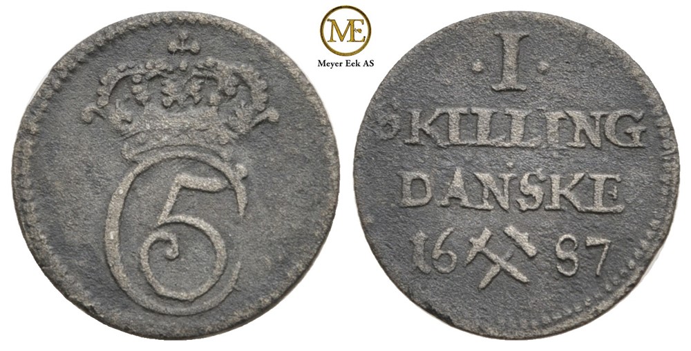 Skilling 1687 Christian V. Kv.1+