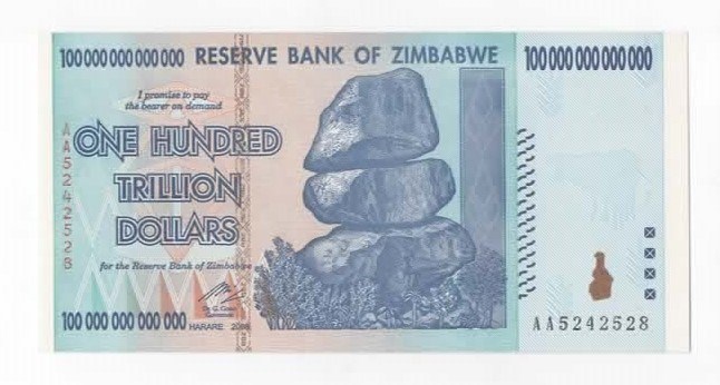 Zimbabwe 100 000 000 000000 dollars 2008 kv. 0