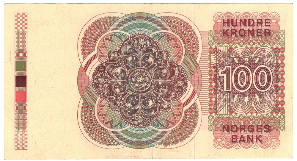 100 kroner 1977 QP. Erstatningsseddel. Sort årstall. Kv.01