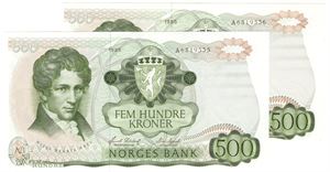 500 kroner 1985 i serie. Kv.0/01