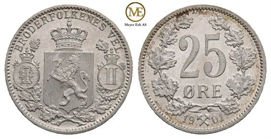 25 øre 1901 Oscar II. Kv.0