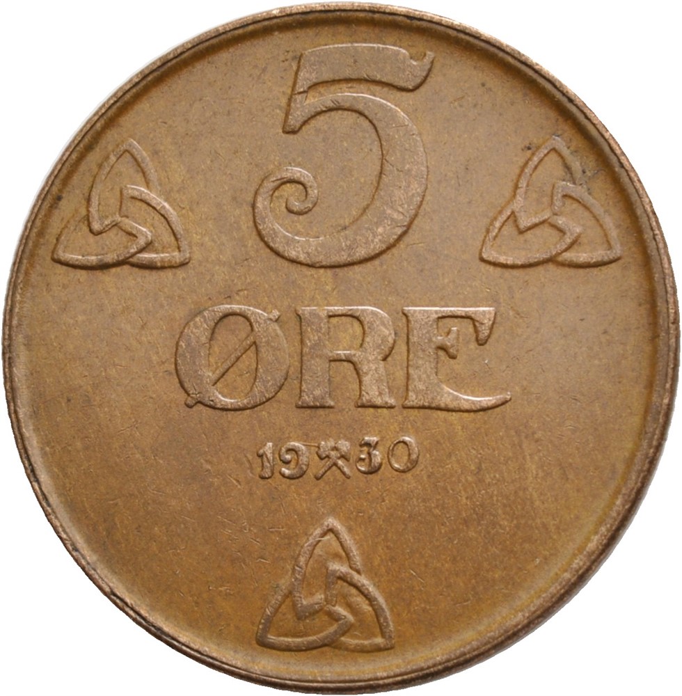 5 øre 1930 Haakon VII. Kv.01