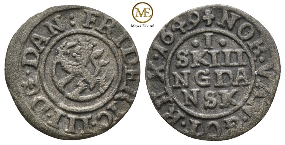 Skilling 1649 Frederik III. Kv.1+