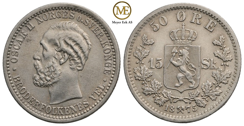 50 øre/15 skilling 1875 Oscar II. Kv.0/01