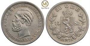 50 øre/15 skilling 1875 Oscar II. Kv.0/01