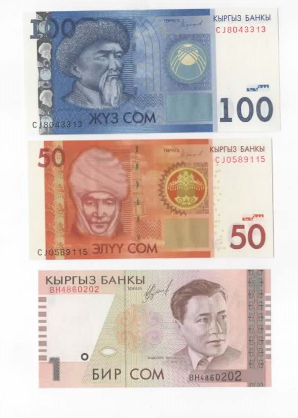 Kyrgistan 1 som 1999 og 50 og 100 som 2016 kv. 0