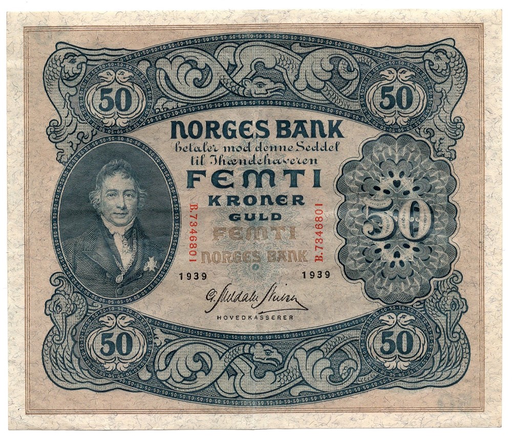 50 kroner 1939 B.7346801. Kv.1/1+