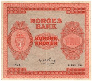 100 kroner 1948 B.4833354. Kv.01