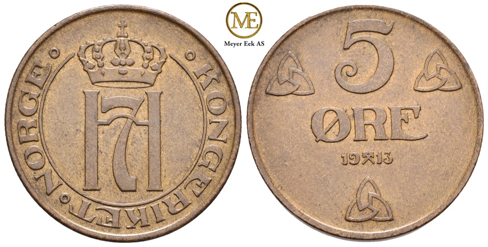 5 øre 1913 Haakon VII. Kv.0/01