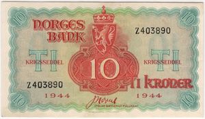 10 kroner 1944 Z.403890. London utg. Kv.0/01