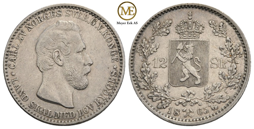 12 skilling 1865 Carl XV. Kv.1+/01