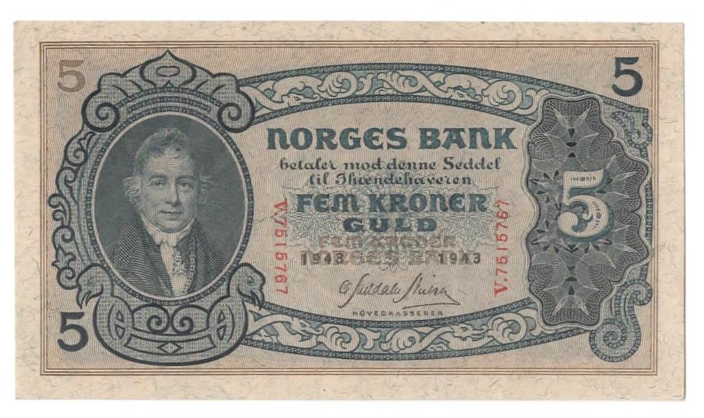 Norge 5 kroner 1943 V kv. 0