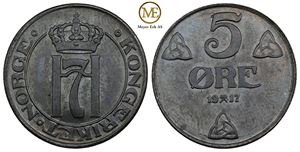 5 øre 1917 Haakon VII. Jern. Prakteksemplar