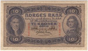 10 kroner 1943 E.0391524. 66 EPQ