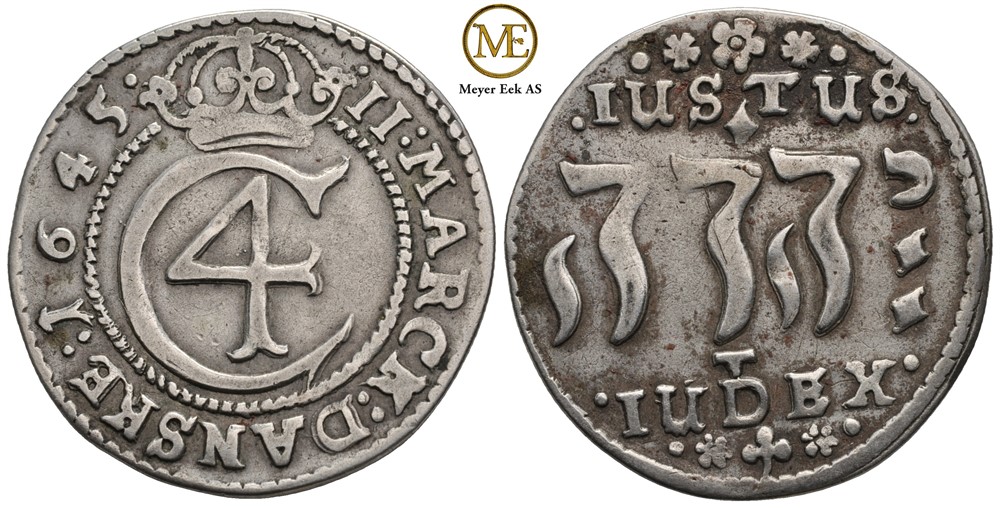 2 mark 1645 Chritian IV. Kv.1+
