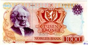 1000 kroner 1975 Z 5-million erstatning Kv.1+/01