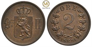 2 øre 1884 Oscar II. Kv.0