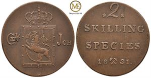 2 skilling 1831 Carl XIV Johan. Kv.1+/01