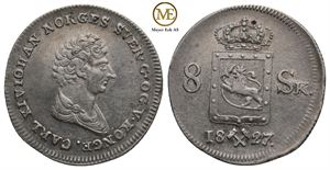 8 skilling 1827 Carl XIV Johan. Kv.01