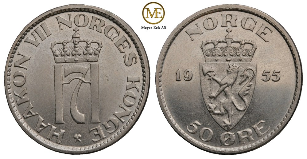 50 øre 1955 Haakon VII. Prakteksemplar