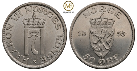 50 øre 1955 Haakon VII. Prakteksemplar