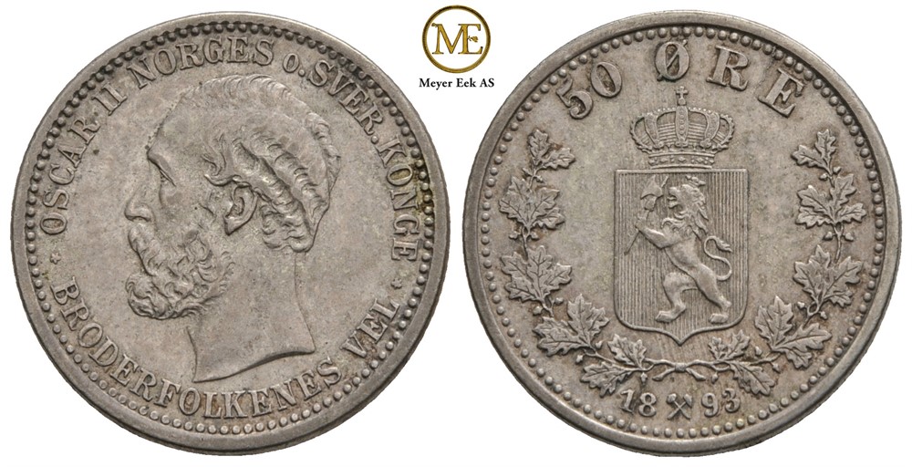 50 øre 1893 Oscar II. Kv.1+/01