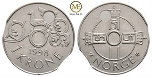 1 krone 1998. Feilpreg