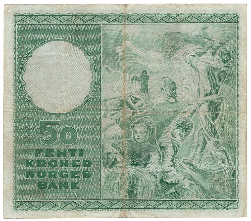 50 kroner 1958 Z.0129466. Erstatningsseddel. R-seddel. Kv.1/1+